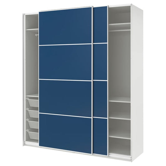 PAX / MEHAMN wardrobe with sliding doors, white white/double-face blue, 200x66x236 cm