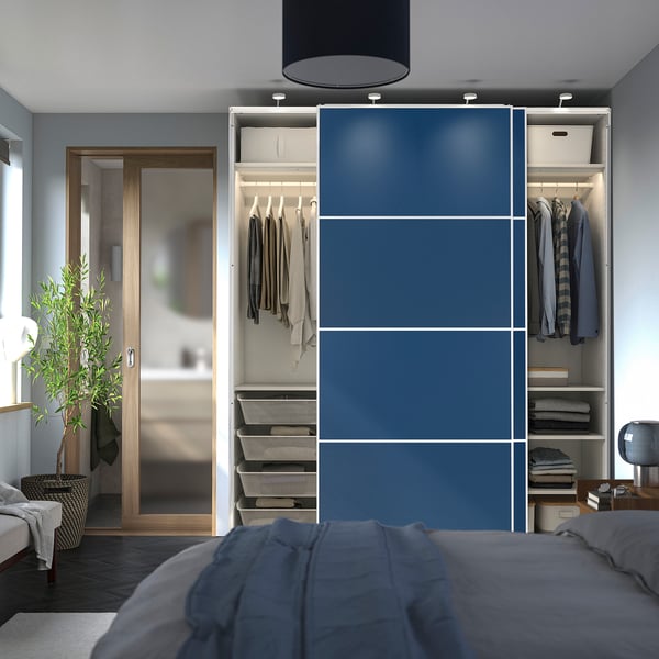 PAX / MEHAMN wardrobe with sliding doors, white white/double sided blue, 200x66x236 cm