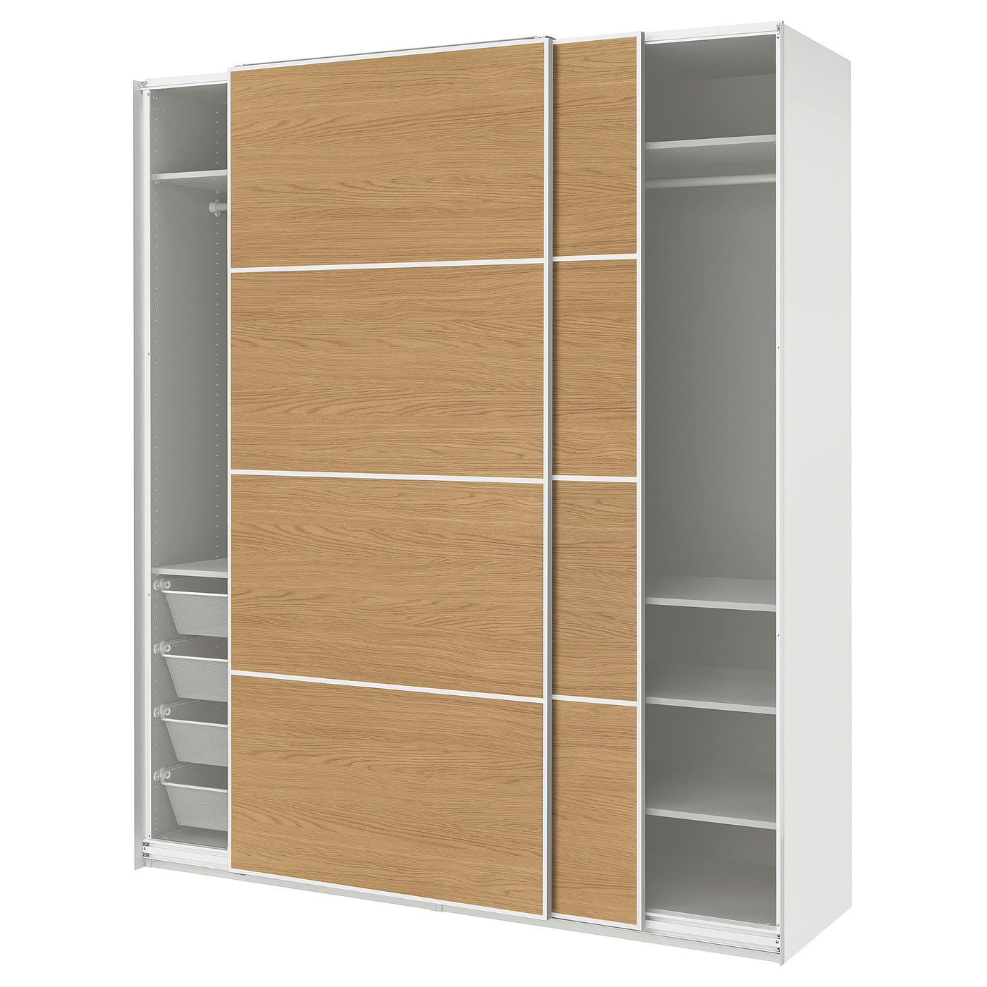 PAX / MEHAMN wardrobe with sliding doors, white white/double sided oak effect, 200x66x236 cm