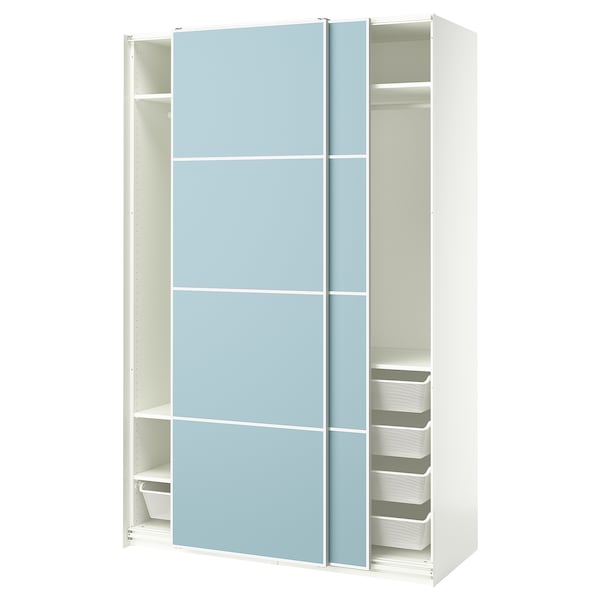 PAX / MEHAMN - Wardrobe with sliding doors, white/double-face light blue,150x66x236 cm