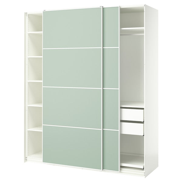 PAX / MEHAMN - Wardrobe with sliding doors, white/double-face light green,200x66x236 cm