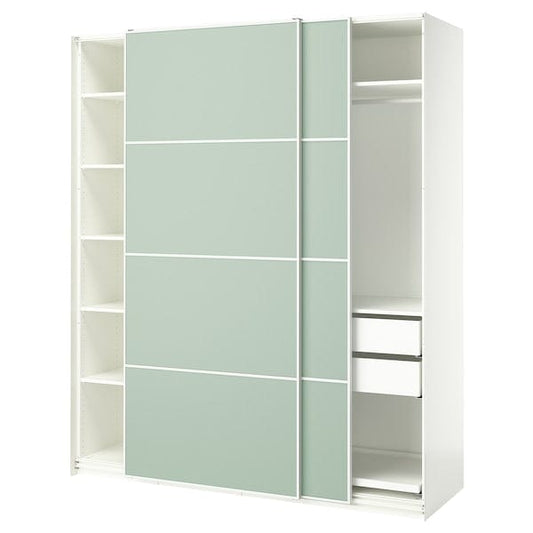 Ikea PAX / MEHAMN - Wardrobe with sliding doors, white/double-face light green,200x66x236 cm