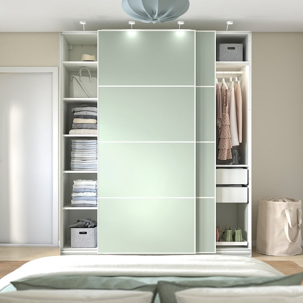 PAX / MEHAMN - Wardrobe with sliding doors, white/double-face light green,200x66x236 cm