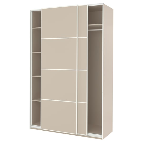 PAX / MEHAMN - Wardrobe with sliding doors, grey-beige/double sided grey-beige, 150x66x236 cm