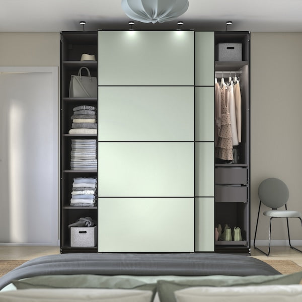 PAX / MEHAMN - Wardrobe with sliding doors, dark grey/double-face light green,200x66x236 cm