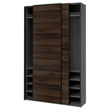 PAX / MEHAMN wardrobe with sliding doors, dark grey black/double sided dark brown oak effect, 150x43x236 cm