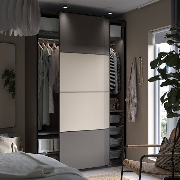 Ikea PAX / MEHAMN - Wardrobe, double-sided dark grey/grey-beige,150x66x236 cm