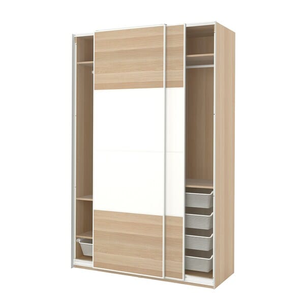 Ikea PAX / MEHAMN - Wardrobe, white double-sided/white oak effect with white stain,150x66x236 cm