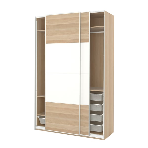 PAX / MEHAMN wardrobe, white stained oak effect double sided/white white stained oak effect, 150x66x236 cm