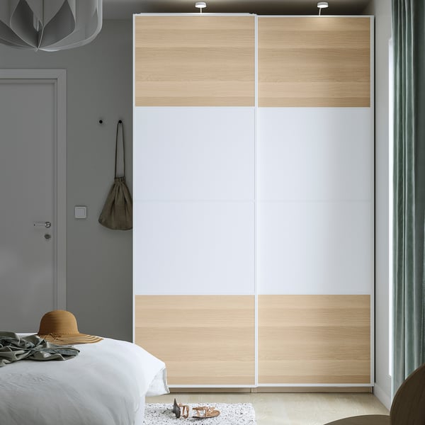 PAX / MEHAMN wardrobe, white stained oak effect double sided/white white stained oak effect, 150x66x236 cm