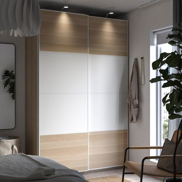 Ikea PAX / MEHAMN - Wardrobe, white double-sided/white oak effect with white stain,150x66x236 cm