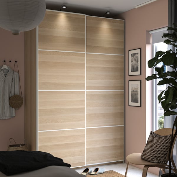 PAX / MEHAMN wardrobe, white stained oak effect/double sided white stained oak effect, 150x66x236 cm