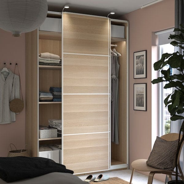 Ikea PAX / MEHAMN - Wardrobe, oak effect with white stain/double-face oak effect with white stain,150x66x236 cm