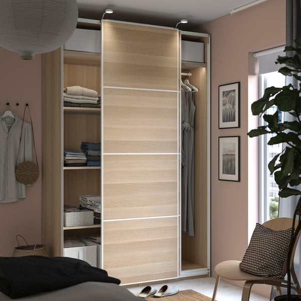 PAX / MEHAMN wardrobe, white stained oak effect/double sided white stained oak effect, 150x66x236 cm