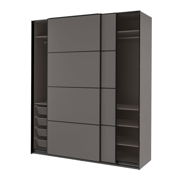 PAX / MEHAMN wardrobe, dark grey/double sided dark grey, 200x66x236 cm