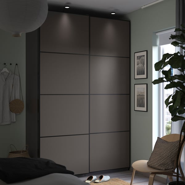 PAX / MEHAMN wardrobe, dark grey/double sided dark grey, 150x66x236 cm