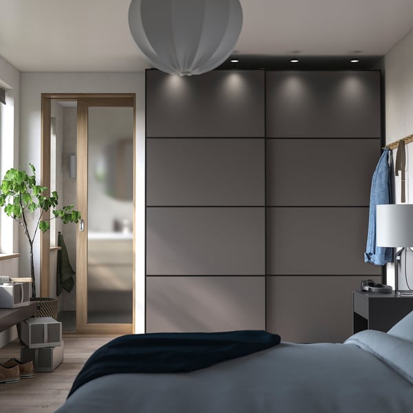 PAX / MEHAMN wardrobe, dark grey/double sided dark grey, 200x66x236 cm