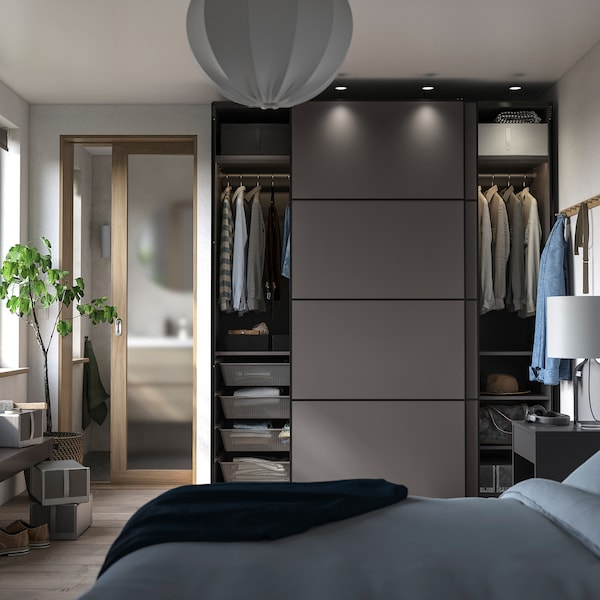 PAX / MEHAMN - Wardrobe, dark grey/double-face dark grey,200x66x236 cm