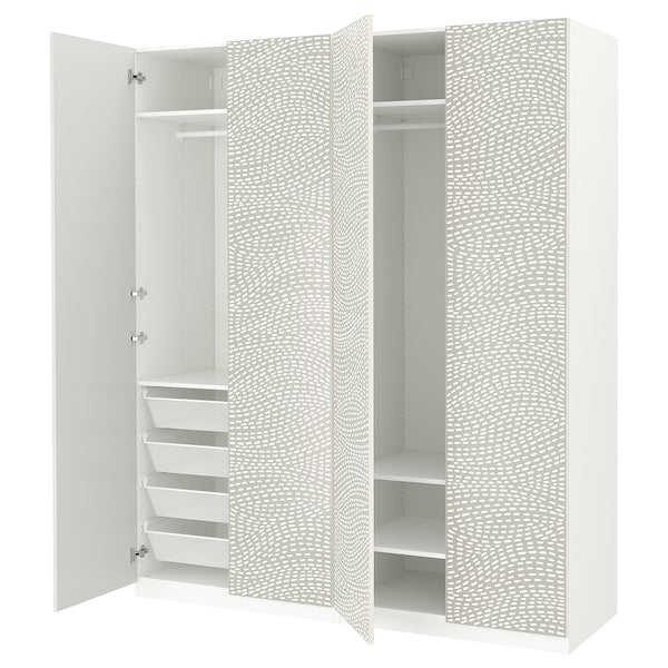 PAX / MISTUDDEN - Wardrobe combination, white/grey patterned,200x60x236 cm