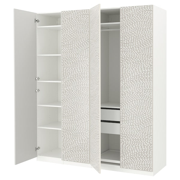 PAX / MISTUDDEN - Wardrobe combination, white/grey patterned,200x60x236 cm