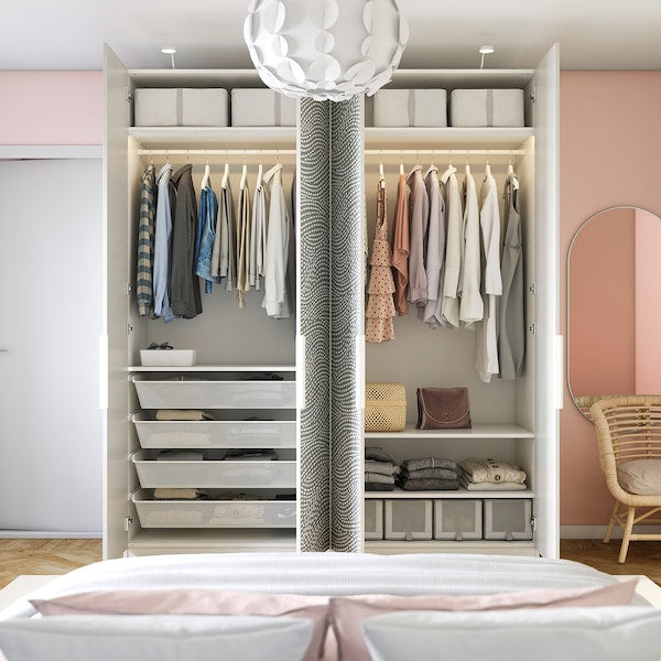 PAX / MISTUDDEN - Wardrobe combination, white/grey patterned,200x60x236 cm