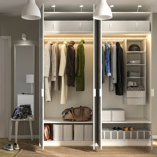 PAX / MISTUDDEN - Wardrobe combination, white/grey patterned,200x60x236 cm