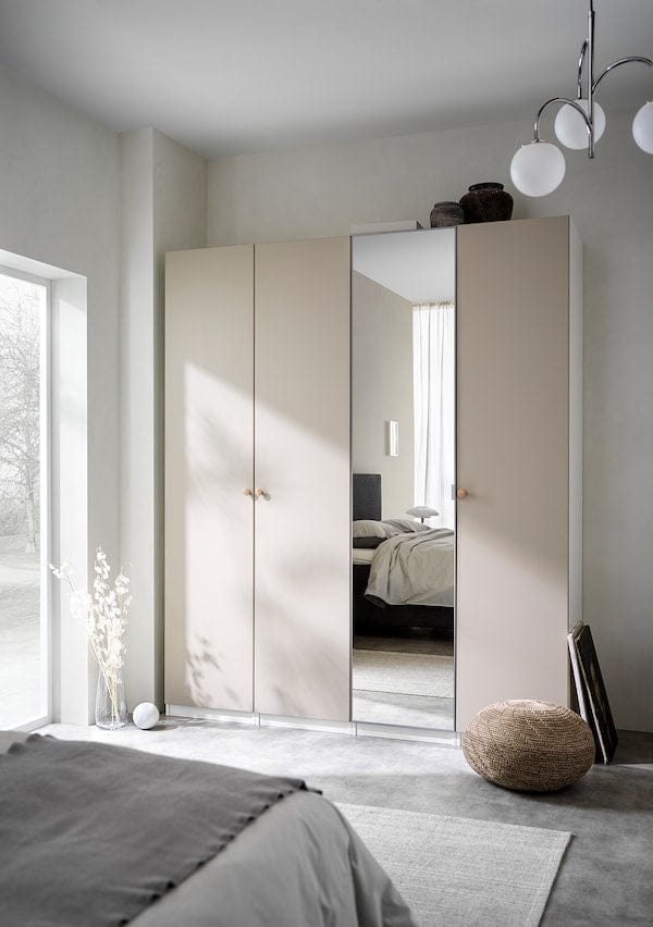 Ikea PAX / REINSVOLL/ÅHEIM - Wardrobe combination, white/grey-beige mirror glass,200x60x236 cm