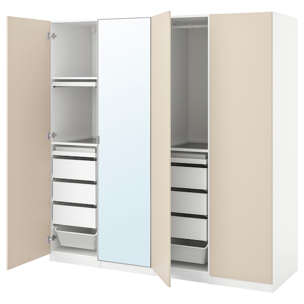 PAX / REINSVOLL/ÅHEIM - Wardrobe combination, white/grey-beige mirror glass,200x60x201 cm