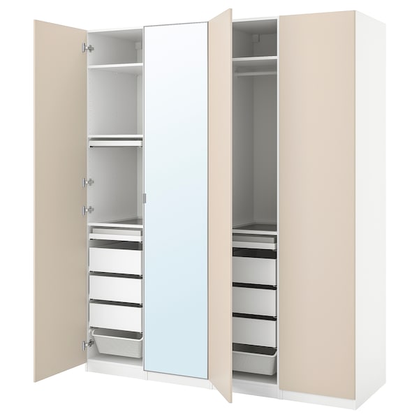 PAX / REINSVOLL/ÅHEIM - Wardrobe combination, white/grey-beige mirror glass,200x60x236 cm