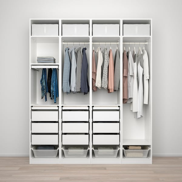 PAX / REINSVOLL wardrobe combination, white/grey-beige, 200x60x236 cm