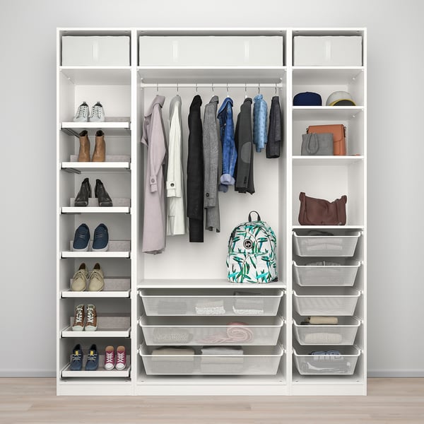 PAX / REINSVOLL wardrobe combination, white/grey-beige, 200x60x236 cm