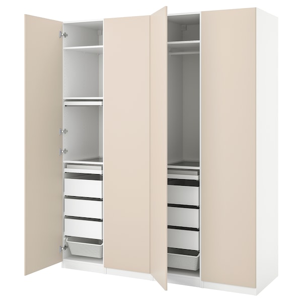 PAX / REINSVOLL - Wardrobe combination, white/grey-beige,200x60x236 cm