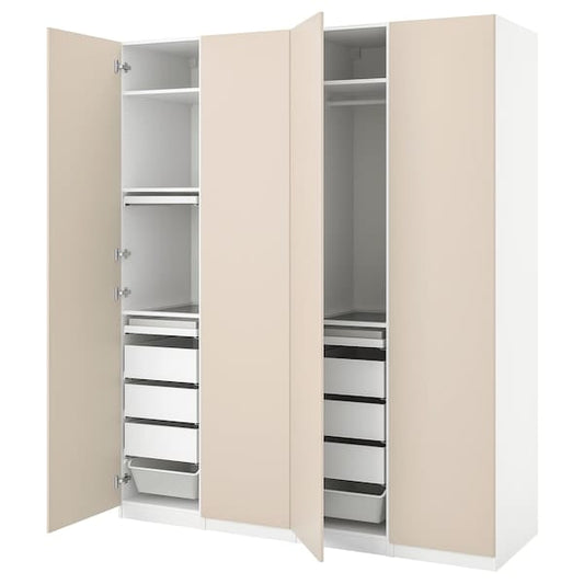 Ikea PAX / REINSVOLL - Wardrobe combination, white/grey-beige,200x60x236 cm