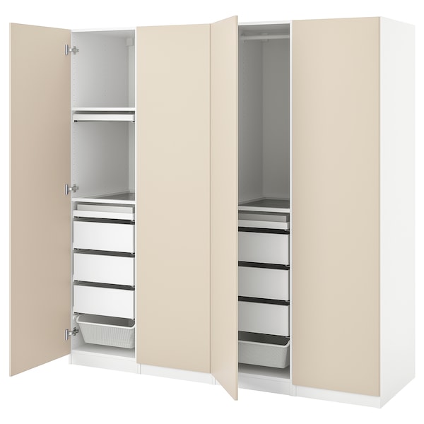 PAX / REINSVOLL - Wardrobe combination, white/grey-beige,200x60x201 cm