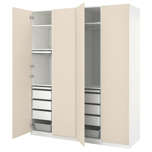 Ikea PAX / REINSVOLL - Wardrobe combination, white/grey-beige,200x60x236 cm