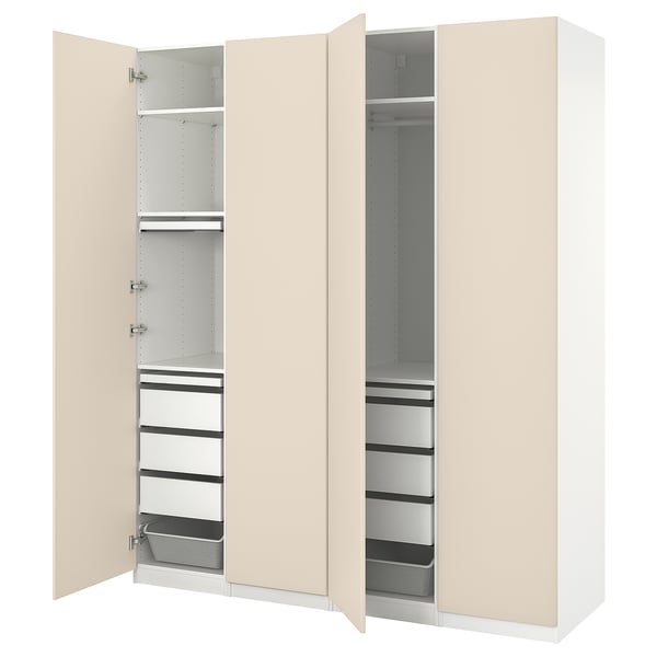 PAX / REINSVOLL wardrobe combination, white/grey-beige, 200x60x236 cm