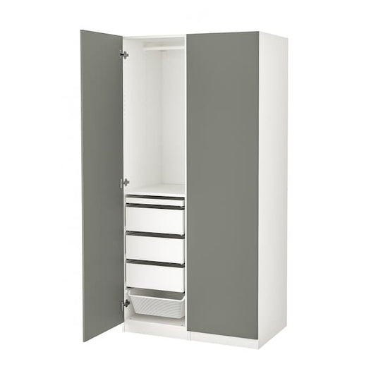 Ikea PAX / REINSVOLL - Wardrobe combination, white/grey-green,100x60x201 cm