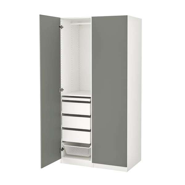 PAX / REINSVOLL - Wardrobe combination, white/grey-green,100x60x201 cm