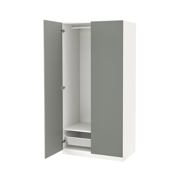 PAX / REINSVOLL - Wardrobe combination, white/grey-green,100x60x201 cm