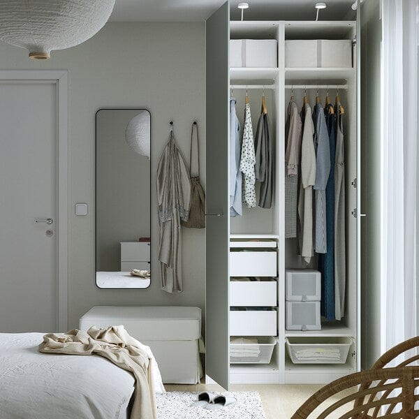 Ikea PAX / REINSVOLL - Wardrobe combination, white/grey-green,100x60x236 cm