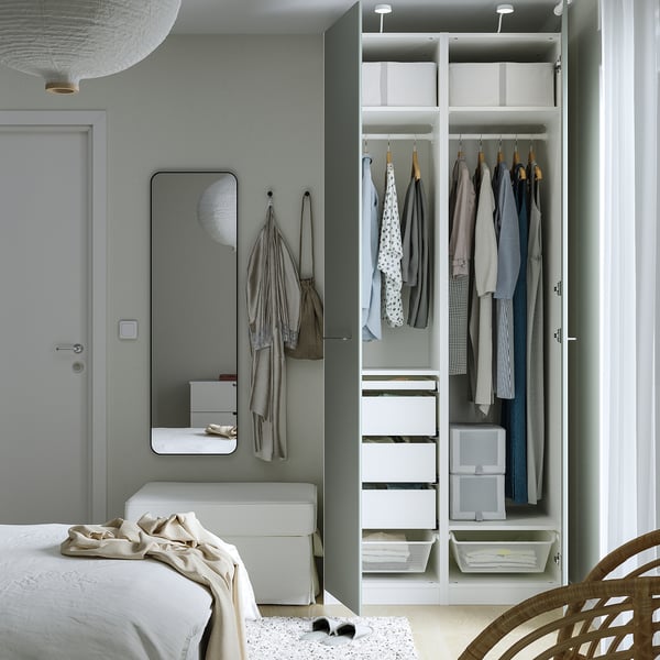 PAX / REINSVOLL wardrobe combination, white/grey-green, 100x60x236 cm