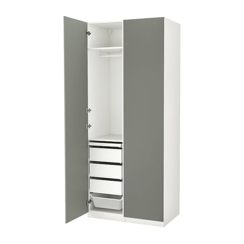 PAX / REINSVOLL - Wardrobe combination, white/grey-green,100x60x236 cm