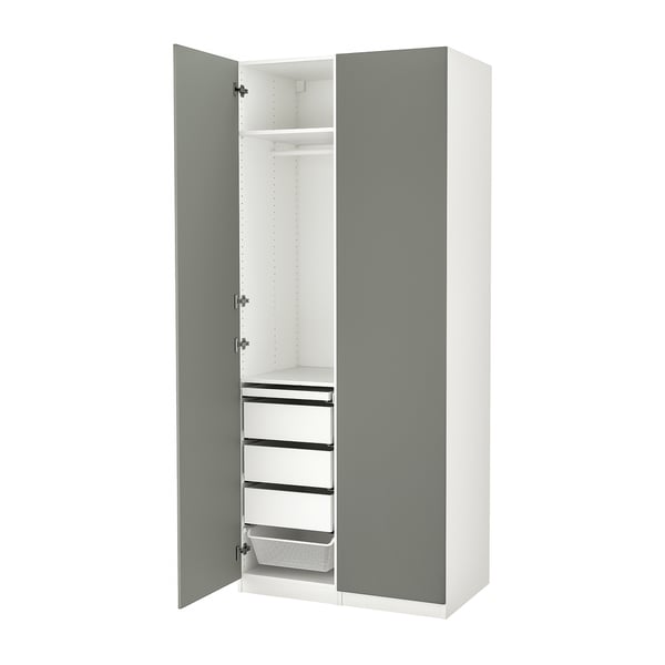 PAX / REINSVOLL wardrobe combination, white/grey-green, 100x60x236 cm