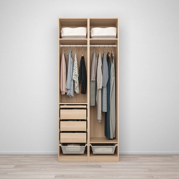 Ikea PAX / REINSVOLL - Wardrobe combination, oak effect with white/grey-green stain,100x60x236 cm
