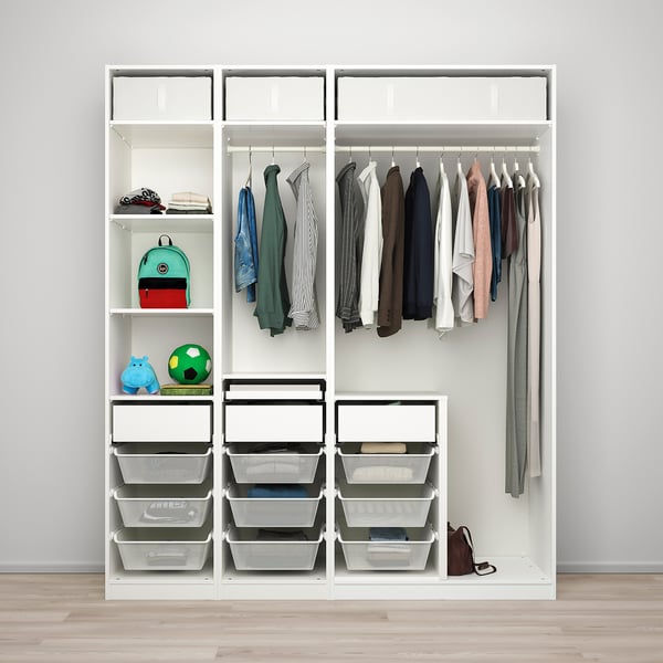 PAX / REINSVOLL wardrobe combination, white/grey-beige, 200x60x236 cm