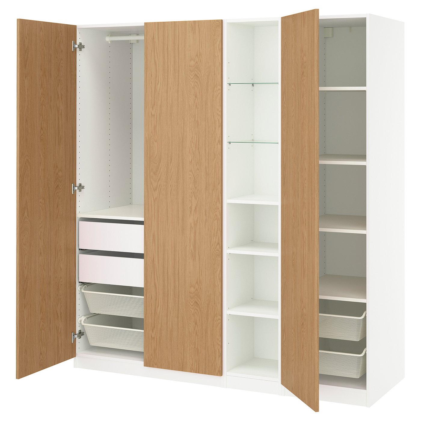 PAX / STORKLINTA wardrobe combination, white oak effect/white, 185x60x201 cm