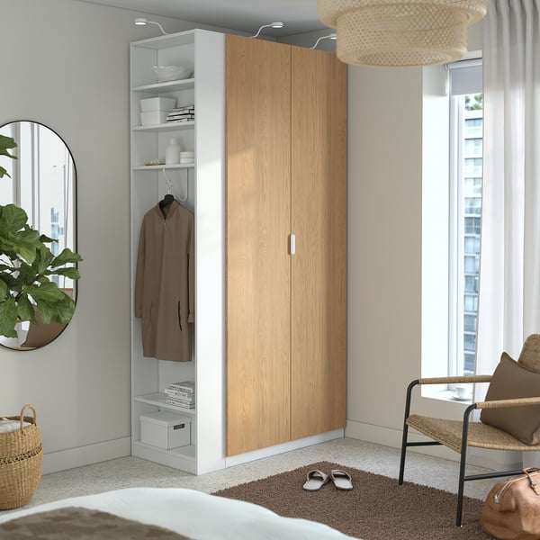 PAX / STORKLINTA wardrobe combination, white oak effect/white, 120x60x236 cm