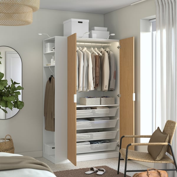 PAX / STORKLINTA wardrobe combination, white oak/white effect, 120x60x201 cm Wardrobe combination, white oak/white effect,120x60x201 cm