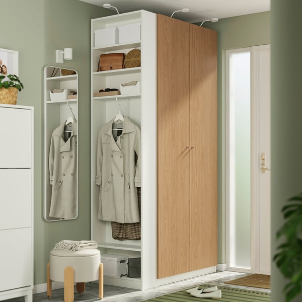 PAX / STORKLINTA wardrobe combination, white oak effect/white, 120x60x236 cm