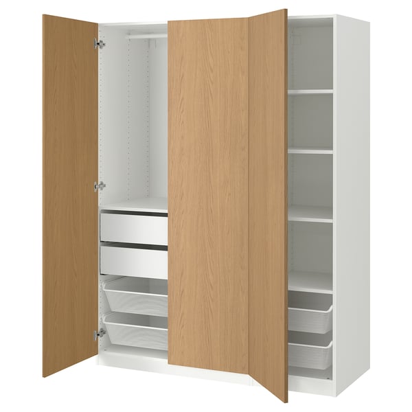 PAX / STORKLINTA wardrobe combination, white/oak effect, 150x60x201 cm